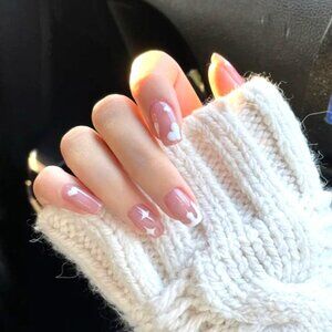 Nude Pink Star Heart Drip Nails